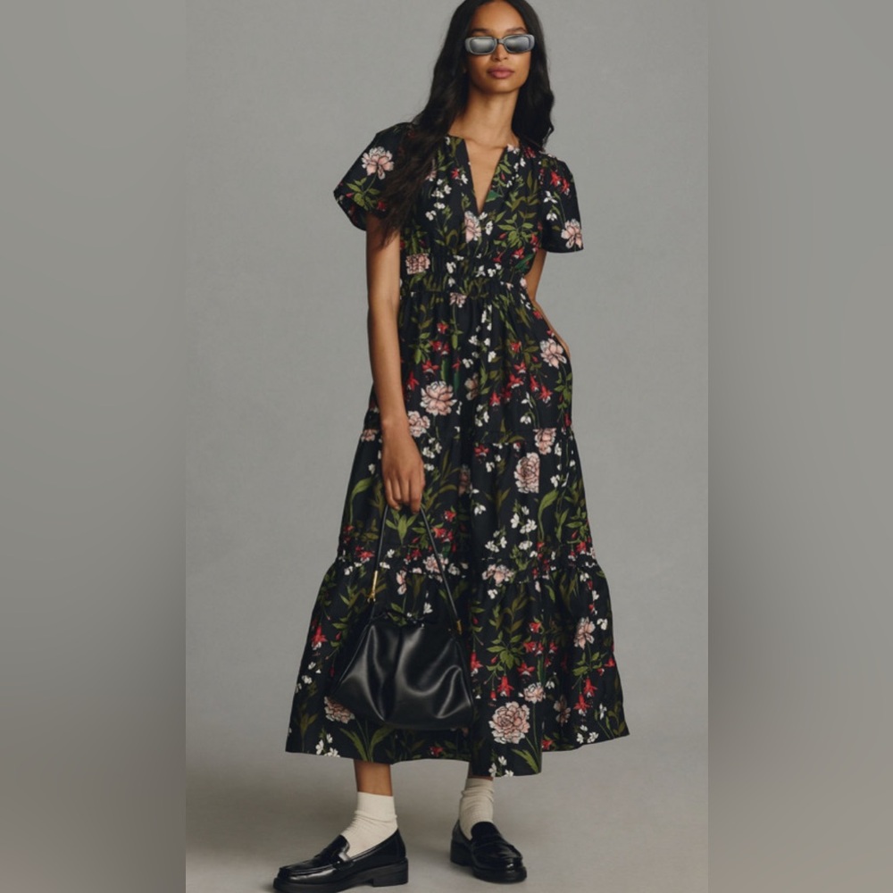 Anthropologie Black Floral Somerset Maxi Dress